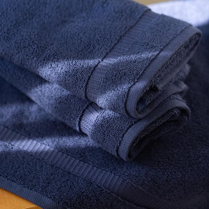 SALBAKOS 100% Turkish Cotton Hand Towel Set of 6 16x30 inch | Heirloom Quality | Hotel & Spa Collection | Ultra Soft, Super Absorbent, Long Lasting Hand Towels | Made in Turkey (Navy, 6 Hand Towels)