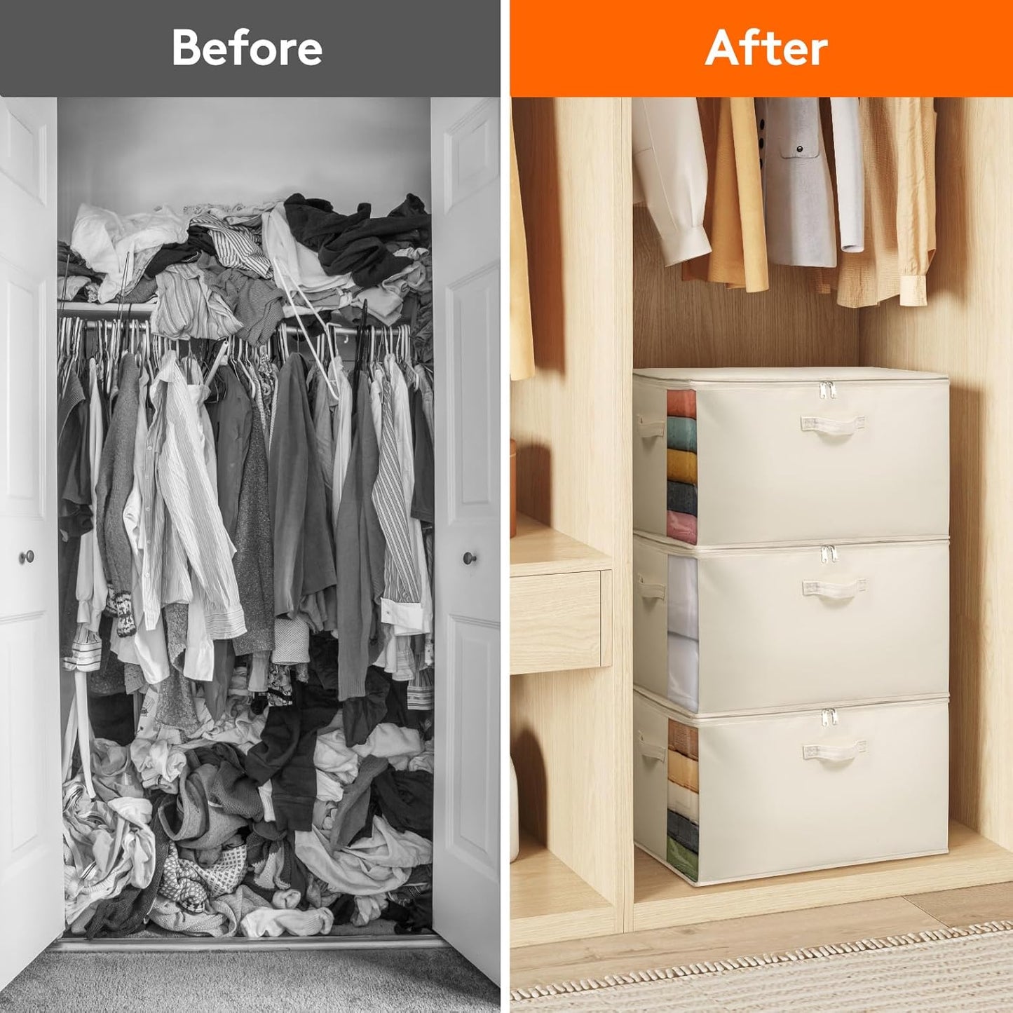 Lifewit Canvas Cotton Comforter Storage Bags with Zipper 6 Pack, 60L Breathable Foldable Clothing Containers, Linen Sweater Organizers Boxes for Clothes, Blankets, Pillows, Duvets, Bedding