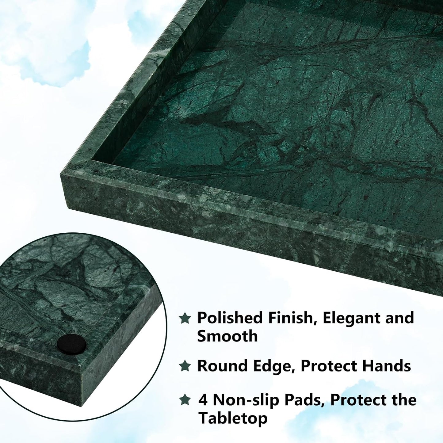 Real Natural Marble Tray for Bathroom, Vanity, Kitchen and Desktop, Rectangle Genuine Marble Stone Tray for Jewelry, Cosmetics, Candles, Lotion, Perfume and Home Decor