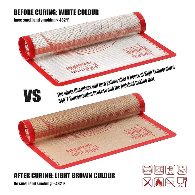 Silicone Baking Mat Set of 4, GUANCI Grade Food Baking mats Non-Stick Reusable Pizza Bakeware Mat for Making Macaroon, Pizza, Cookie, Pastry, Bread, Bun(Red)