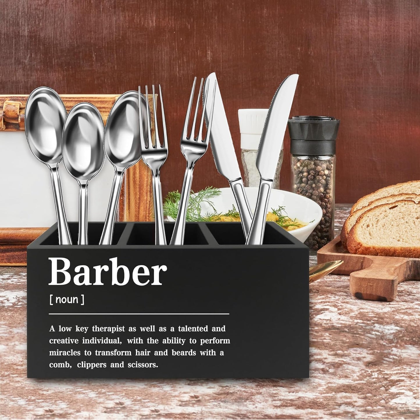 Barber Definition Pen Pencil Holder Organizer for Desk, Salon Barbershop Decor, Modern Minimalist Barber Shop Wooden Box Signs Decorations for Home Office Desk Tabletop