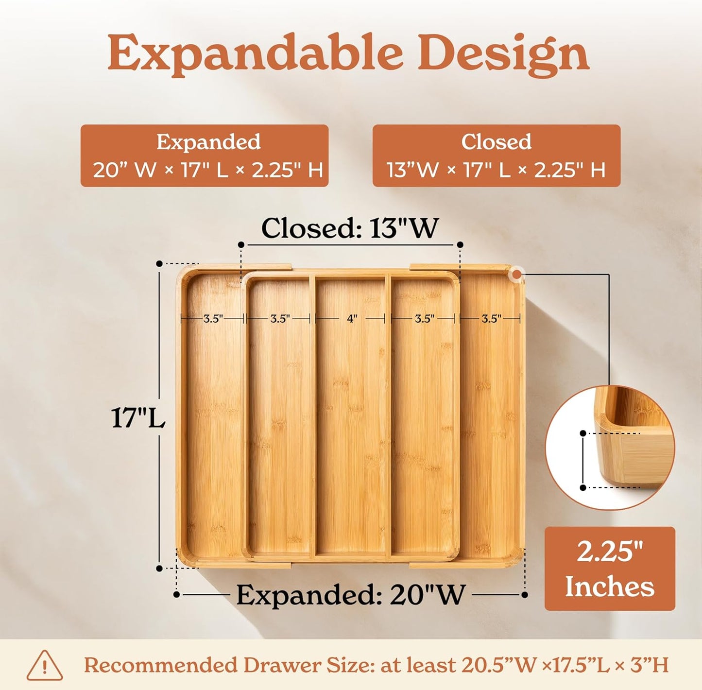 SMIRLY Silverware Drawer Organizer – Bamboo Kitchen Drawer Organizer, Adjustable Utensil Holder and Cutlery Tray, Drawer Dividers for Flatware and Kitchen Utensils