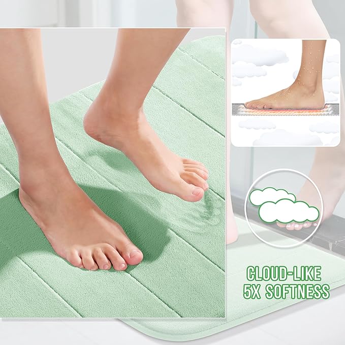 Yimobra Large Bath Mat 36"x24", Super Soft Quick Dry Memory Foam Bathroom Rug, Water Absorbent, Non Slip Backing Machine Washable for Tub Shower, Thick Comfort Support, Pale Green