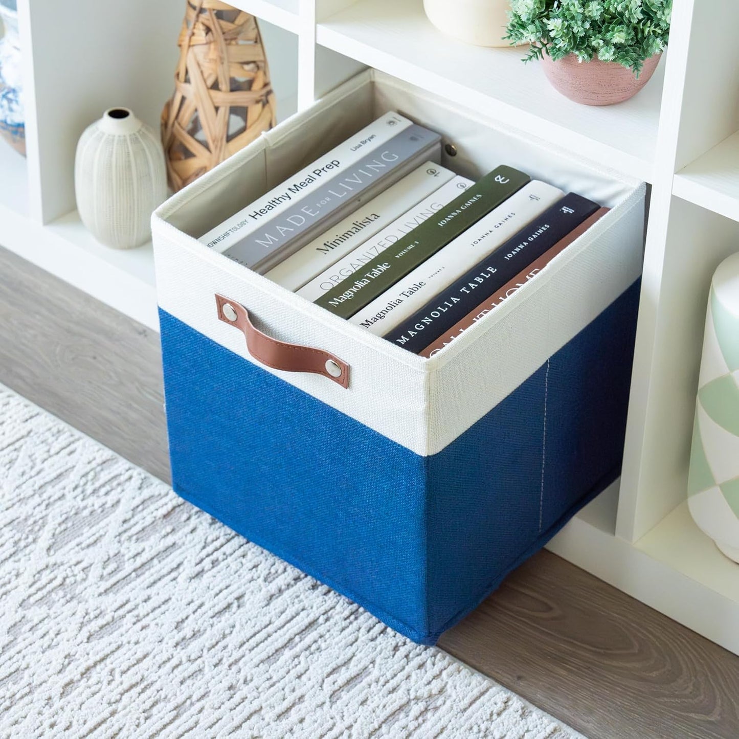 OrganiHaus 11" x 11" x 11" Fabric Cubes Storage Bins Set of 4, Foldable Collapsible Canvas Storage Bins for Organizer, Toy Organizer for Kallax, 11 Inch Linen Cube Shelf Baskets - Navy Blue