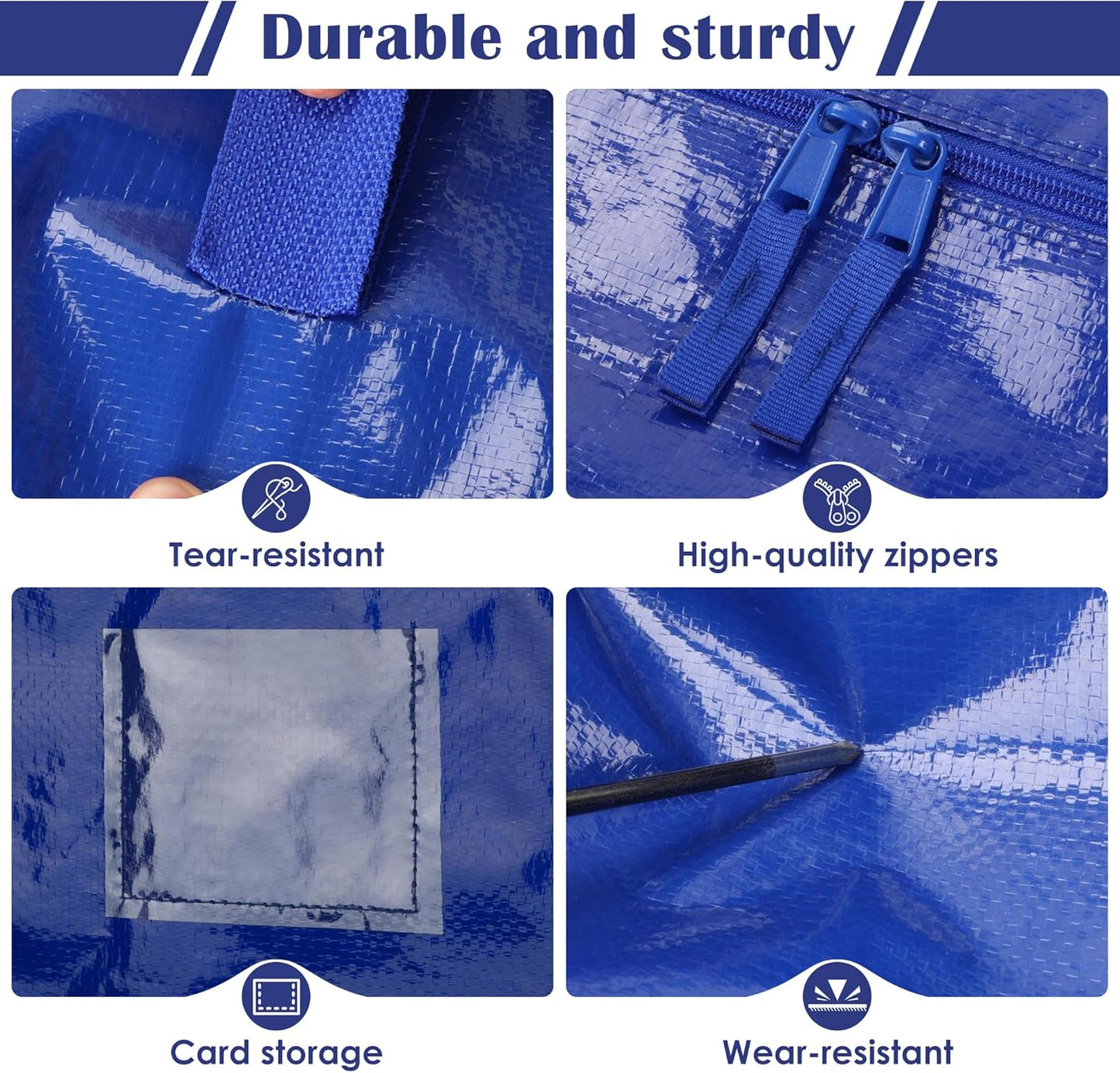 6 Pack Extra Large Heavy Duty Moving Bags with Reinforced Zipper & Wide Handles, Moisture-Resistant Storage Bins Packing Cubes for Clothes, College Dorm, Travel, and Home Organization, Blue