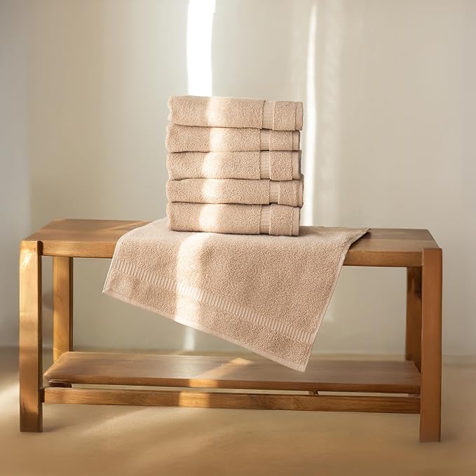 SALBAKOS 100% Turkish Cotton Hand Towel Set of 6 16x30 inch | Heirloom Quality | Hotel & Spa Collection | Ultra Soft, Super Absorbent, Long Lasting Hand Towels | Made in Turkey (Taupe, 6 Hand Towels)