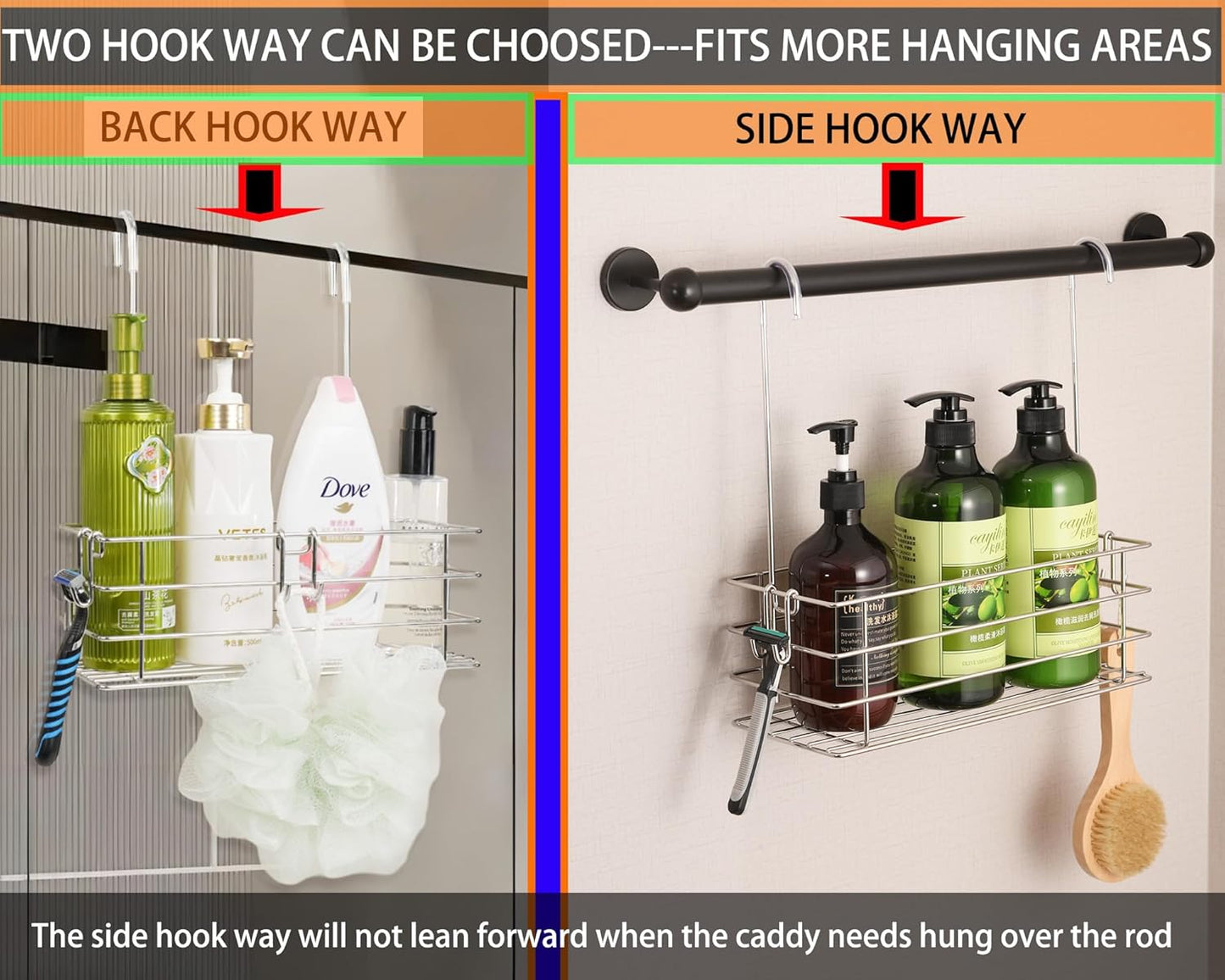 Shower Caddy Hanging Shower Rack SUS304 Stainless Steel Hanging Shower Orangizer with Hooks Over The Door, Shampoo Basket Storage (Single-Layer)