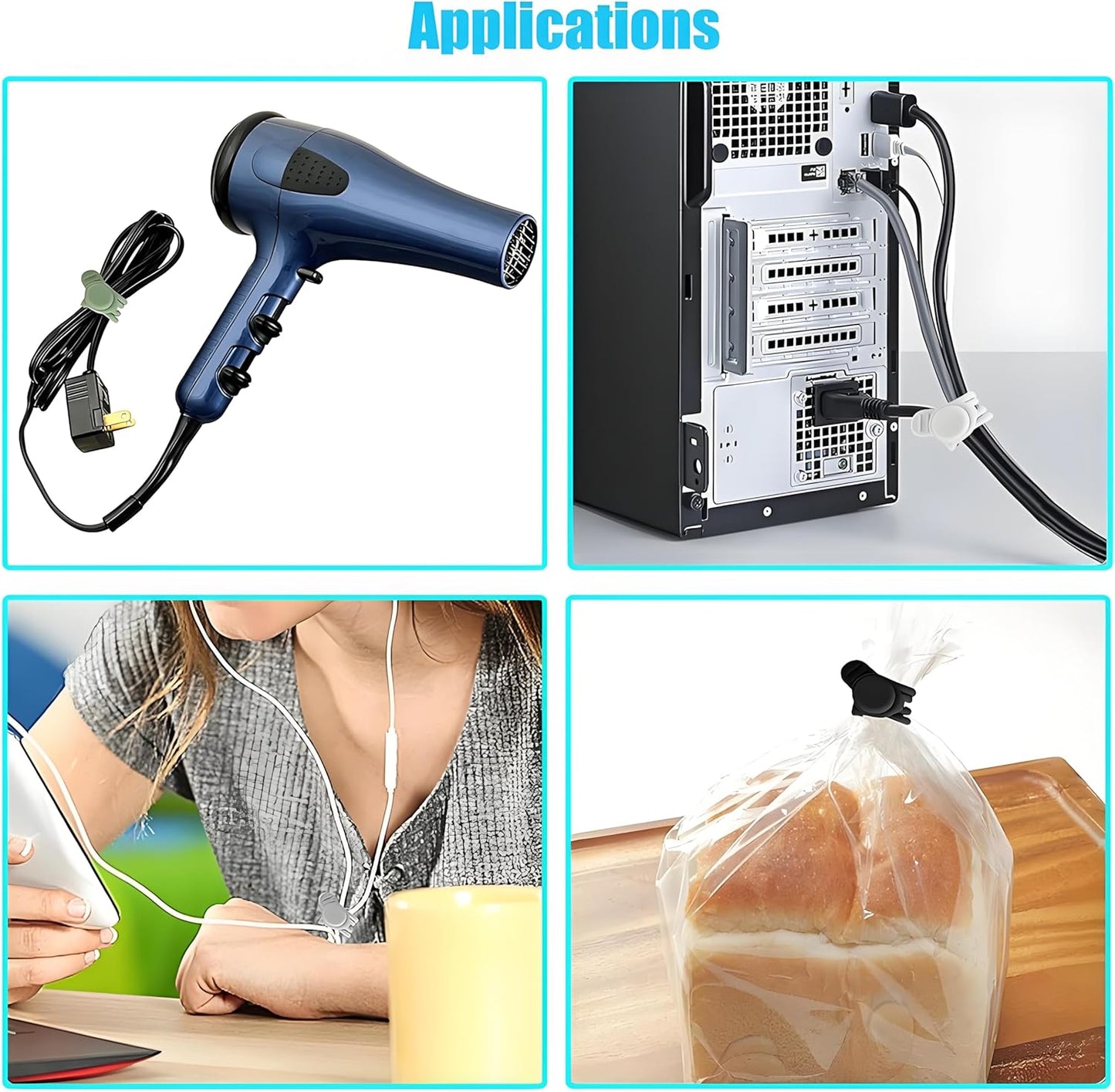 120 Pcs Cable Organizer Set, 20pcs Silicone Cable Ties Reusable & Nylon Cable Ties 100pcs, Multipurpose Elastic Cord Management Organizer for Charger, USB, Phone, Data Cables - Black and White