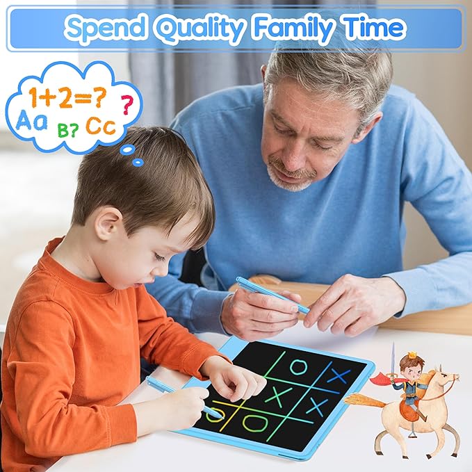Hockvill LCD Writing Tablet for Kids 12 Inch, Toys for Boys Girls Drawing Pad for 3 4 5 6 7 Year Old Kids Toys, Toddler Erasable Doodle Board Travel Essentials, Children’s Day Gift - Blue