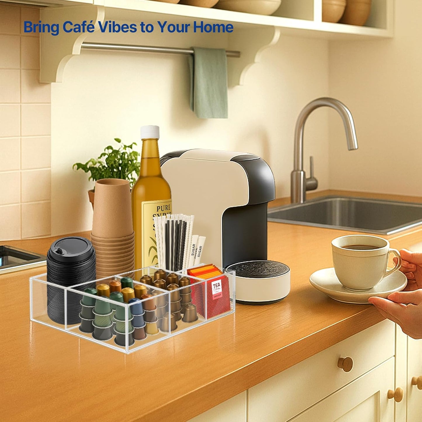 Acrylic Coffee Bar Station – Snack Tea Organizer & Storage Holder for Office Coffee Table – Perfect Countertop Setup for Syrup, Creamer, and Snack Accessories
