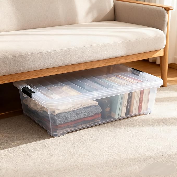 Zopnny 3-Pack 40 Quart Plastic Underbed Storage Box, Large Clear Under Bed Storage Bin with Wheels