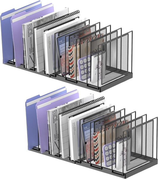 9-Section Desk File Organizer, Vertical File Holder, Mesh Desktop File Folder Metal File Organizer Stand for Office Home Classroom, Black, 2 Pack