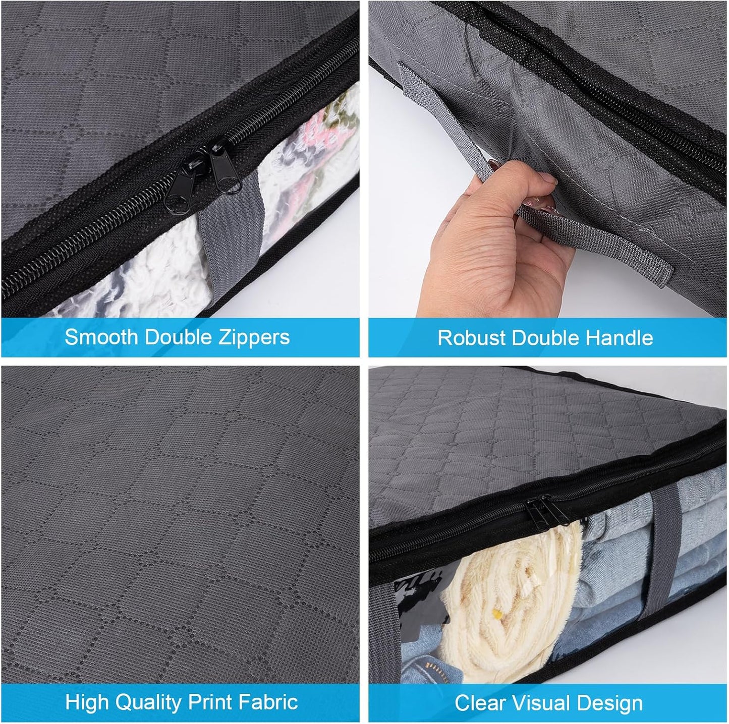 10 Pack Under Bed Storage Containers for Clothes Folding Storage Bins with Clear Window and Reinforced Handles Underbed Storage Containers for Organization and Storage Clothing Blankets