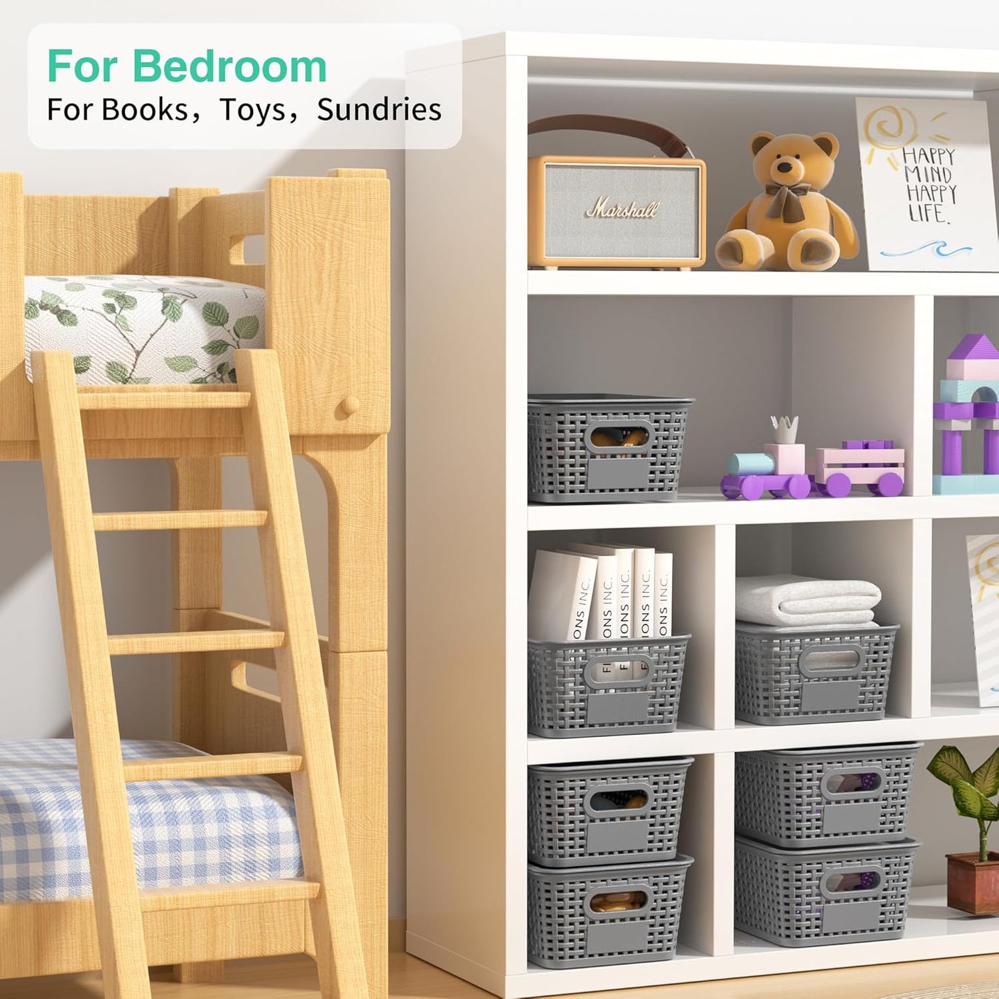 8-Pack Grey Plastic Storage Baskets with Lids, Label Organizers, Stackable Organizer Containers: For Organizing Shelves, Drawers, Desk Closets, Playrooms, Classrooms, Offices