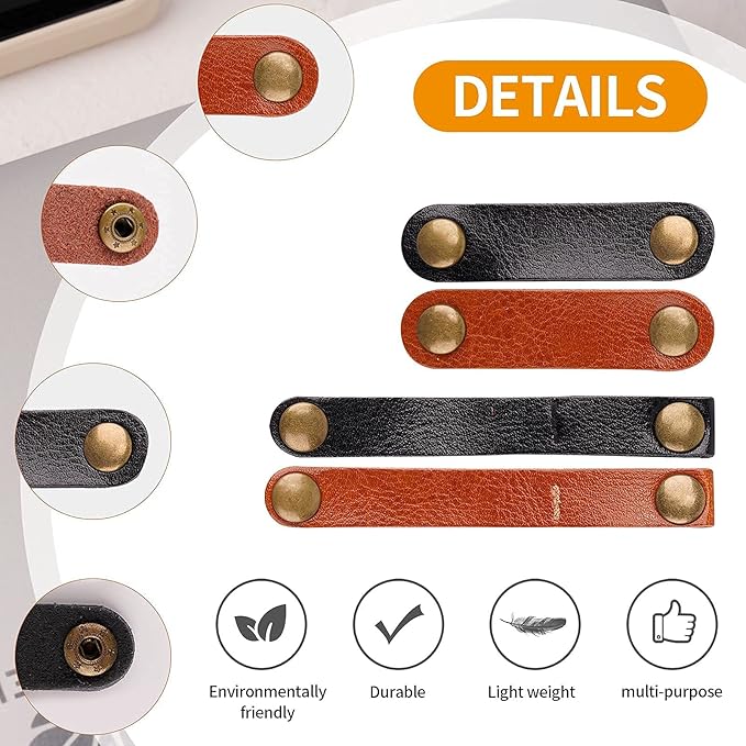 20 Pack Leather Cable Straps Cord Organizers Leather Cable Ties Cord Snap On Cable Holders Keepers For Travel, USB Charging Cable Management Winder Earphone Wrap, Gifts for Women Men