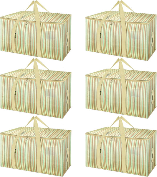 BALEINE 6-Pack Oversized Moving Bags with Reinforced Handles, Heavy-Duty Storage Tote for Clothes, Moving Supplies (Color Strip, 6-Pack)