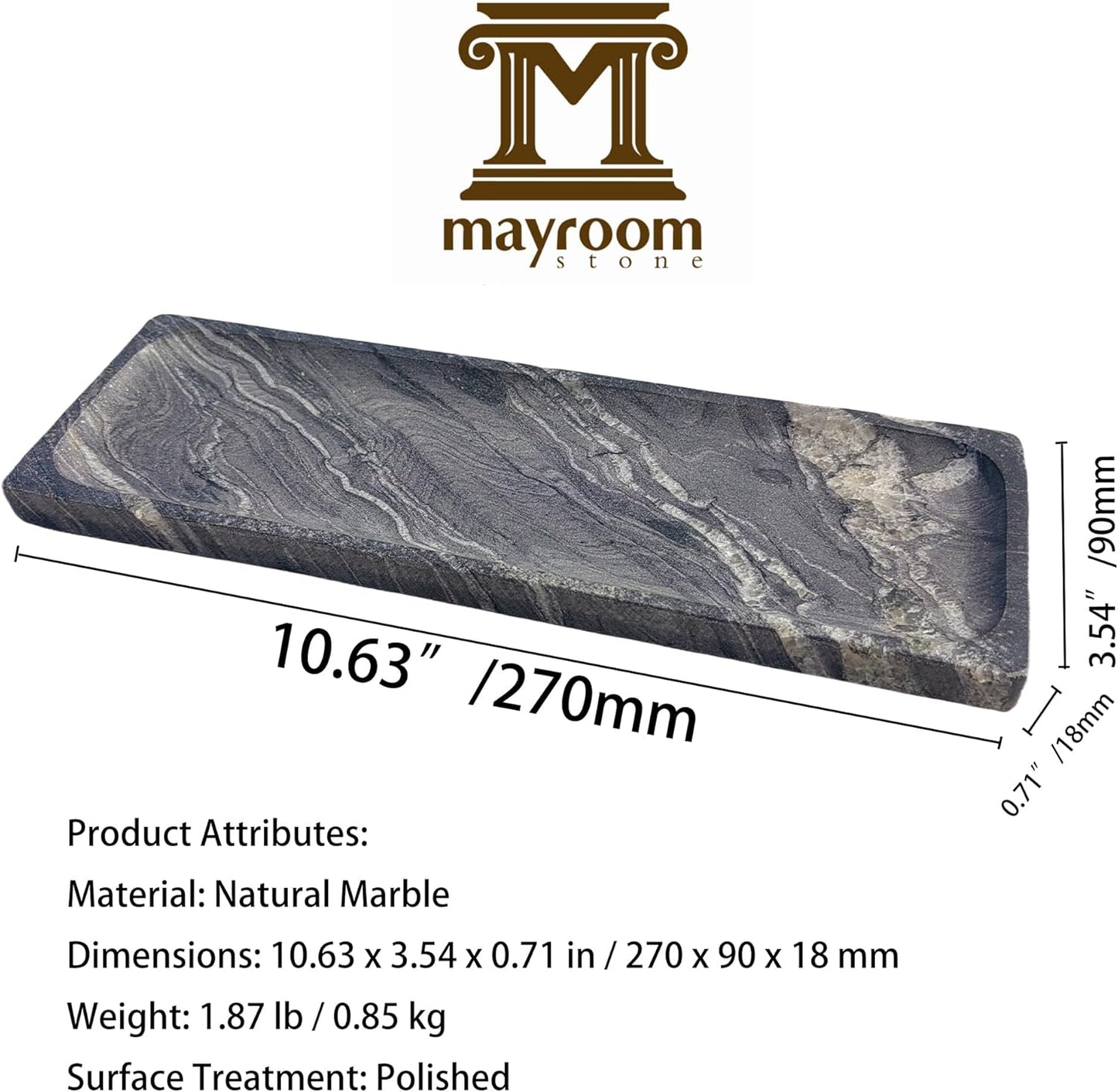 Long Natural Marble Vanity Tray: 10.6”x3.5” Organizer for Bathroom Kitchen Dresser Jewelry, Decorative Catch-All Trays for Coffee Table Home Decor, Polished Galactic Stars