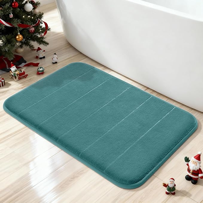 Yimobra Teal Bath Mat, Super Soft Absorbent Memory Foam Bathroom Rug Non Slip, Quick Dry, Machine Washable Floor Carpet for Tub Shower, Home Decor Accessories, 24x17