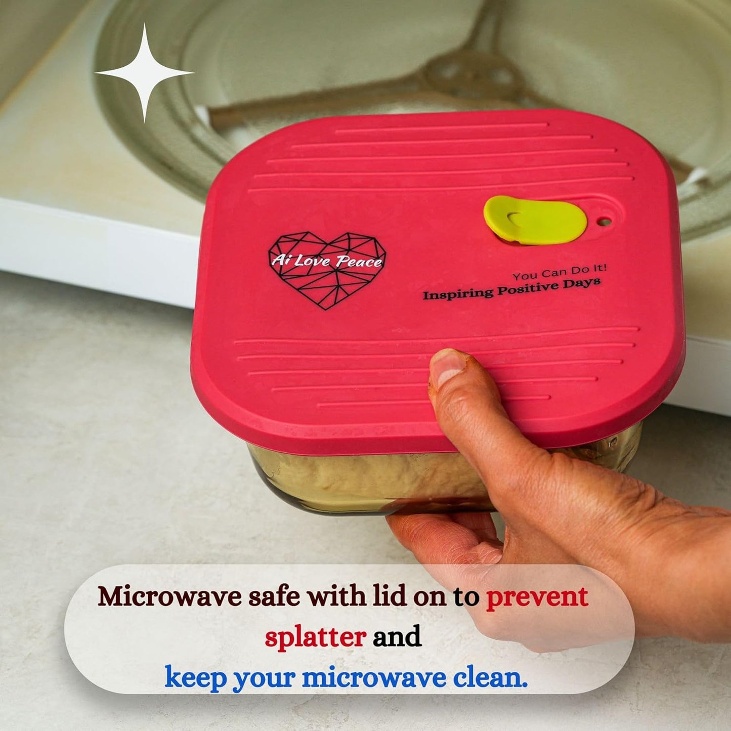 AI LOVE PEACE Glass Lunch Containers for Women Adults, Microwave Safe Glass Lunch Box, Leak Proof BPA-Free, Durable, Built-in Vent - Ideal for Meal Prep & On-the-Go Lunches (red)