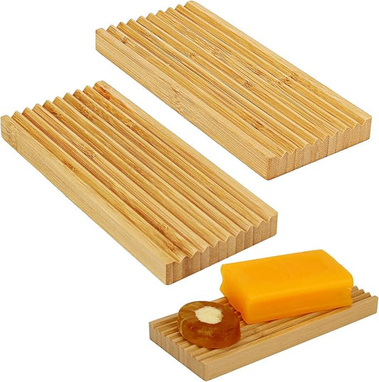 Bamboo Soap Dish Holder - Soap Saver - Natural Bamboo Wood Soap Dish with Drain Tray for Shower Bathroom Bathtub Kitchen Extend Soap Life (2)