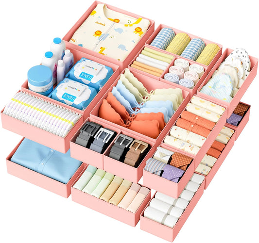 DIMJ Drawer Organizer Clothes - 18 Pack Closet Drawer Organizer Bins for Baby Clothes Storage, Fabric Dresser Organizer for Nursery Bedroom, Foldable Small Drawer Dividers for Underwear Socks