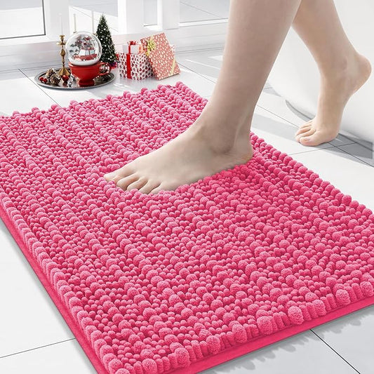 Arotive Luxury Chenille Bathroom Rug Mat, Extra Soft Thick Absorbent Shaggy Bath Rugs, Non-Slip Machine Wash Dry, Plush Bath Mats for Bathroom, Shower and Tub, 30x17, Deep Pink