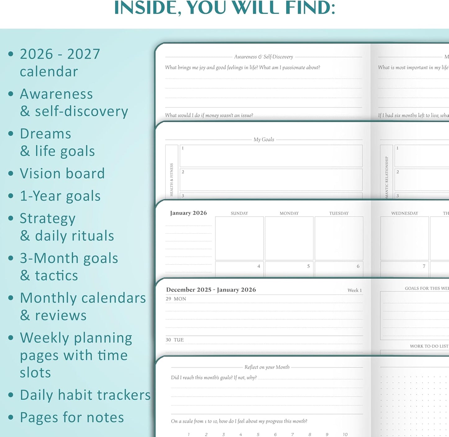 Legend Planner PRO Dated Jan 2026-Jan 2027 – Deluxe Weekly & Daily Organizer with Time Slots. Appointment Book Journal for Work & Time Management, A4 Hardcover (Viridian Green)
