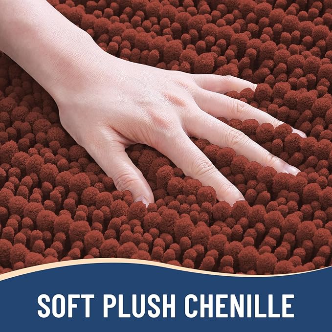 Arotive Luxury Chenille Bathroom Rug Mat, Extra Soft Thick Absorbent Shaggy Bath Rugs, Non-Slip Machine Wash Dry, Plush Bath Mats for Bathroom, Shower and Tub, 30x20, Rustic Terracott