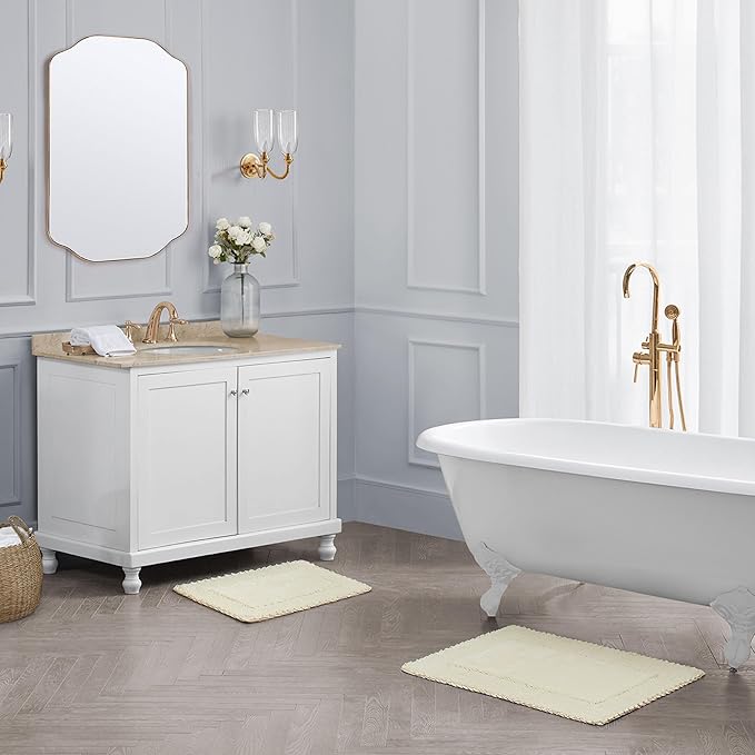 Laura Ashley Ruffle Border 100% Cotton Bath Rug Set, Yellow, 17" x 24"/ 20" x 32"