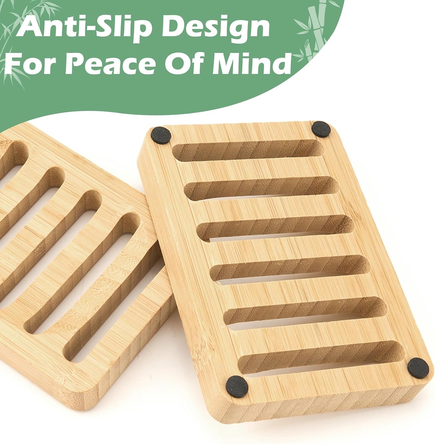 Soap Dish for Shower, 6 Pack Natural Bamboo Bar Soap Holder, Anti-Slip Design for Peace of Mind, Natural and Healthy Material