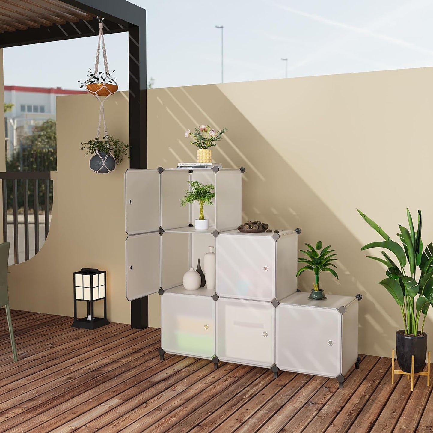 Cube Storage Organizer, 6-Cube Shelves Unit with Doors, DIY Stackable Plastic Clothes Organizer for Bedroom and Under Stairs Storage Unit, 30 x 30 x 30 cm Frosted White ATTSL6003