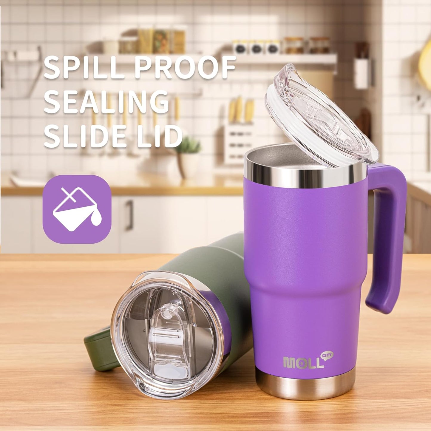 Kids 16 oz Tumbler with Handle-Stainless Steel Double Wall Vacuum Insulated Water Cup with Lid and Straw, Leak Proof- BPA Free, Purple