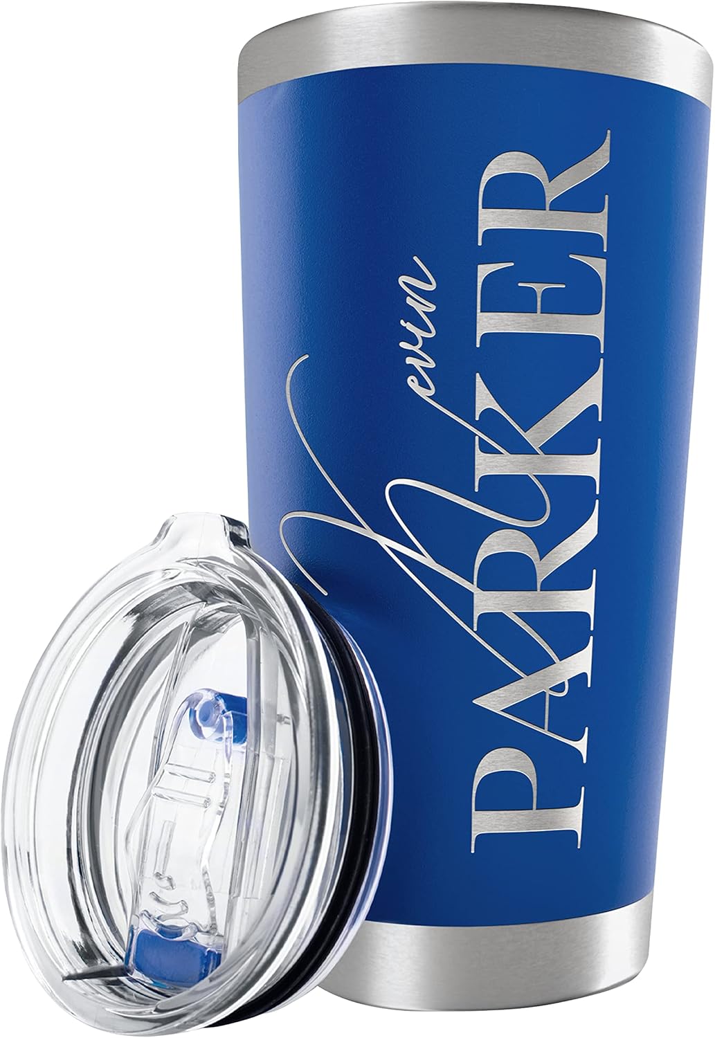 Personalized Tumbler with Engraved Name - 12 Designs, 20 Oz Coffee Tumbler with Slider Lid, Royal Blue, Double Wall Insulated - Custom Gift for Men, Women