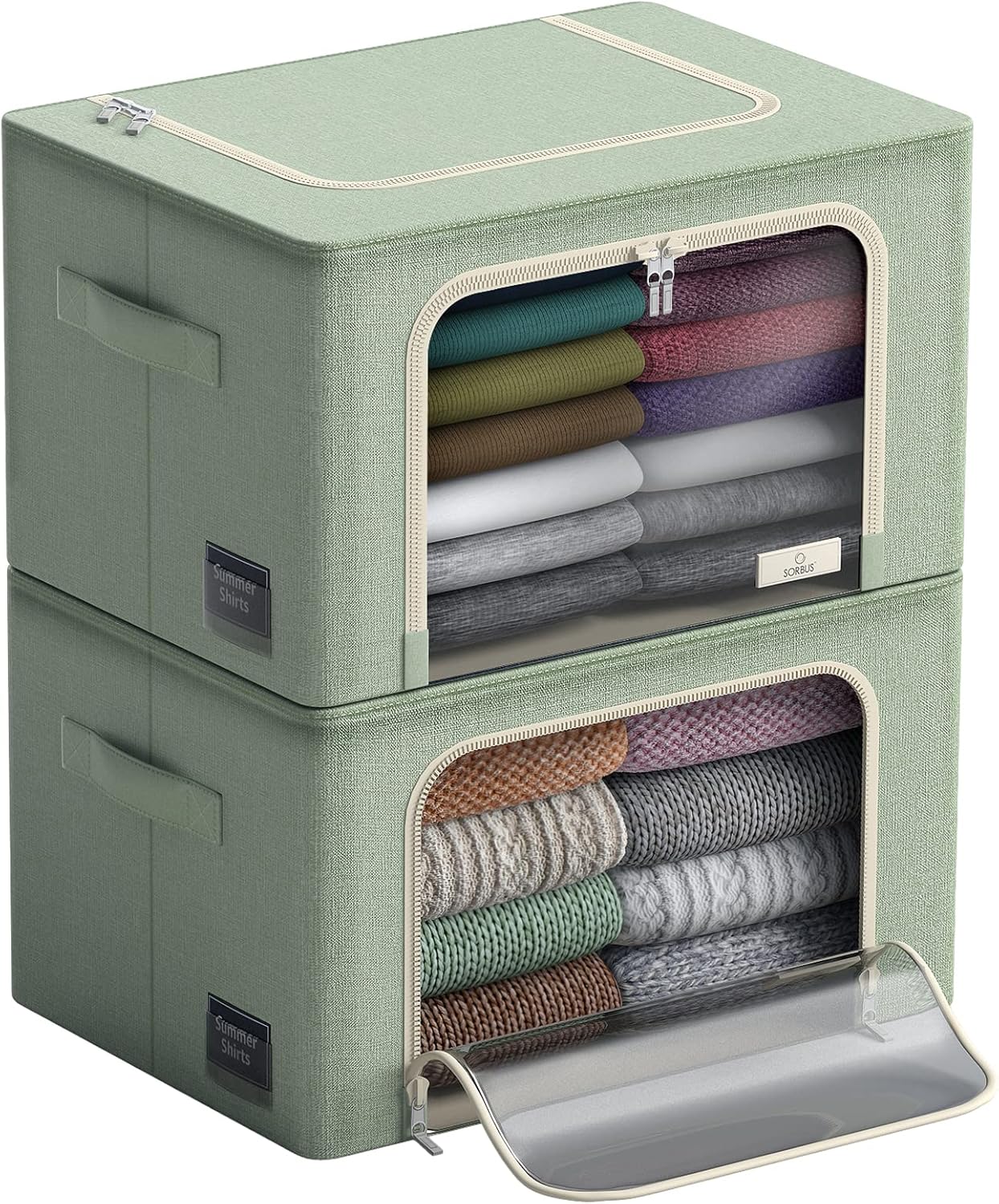 Sorbus Storage Bins with Metal Frame - Stackable & Foldable Clothes Organizer Bags - Oxford Fabric Storage Containers with Large Clear Window & Carry Handles Organization for Bedding Linen & Clothing