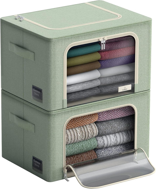 Sorbus Storage Bins with Metal Frame - Stackable & Foldable Clothes Organizer Bags - Oxford Fabric Storage Containers with Large Clear Window & Carry Handles Organization for Bedding Linen & Clothing