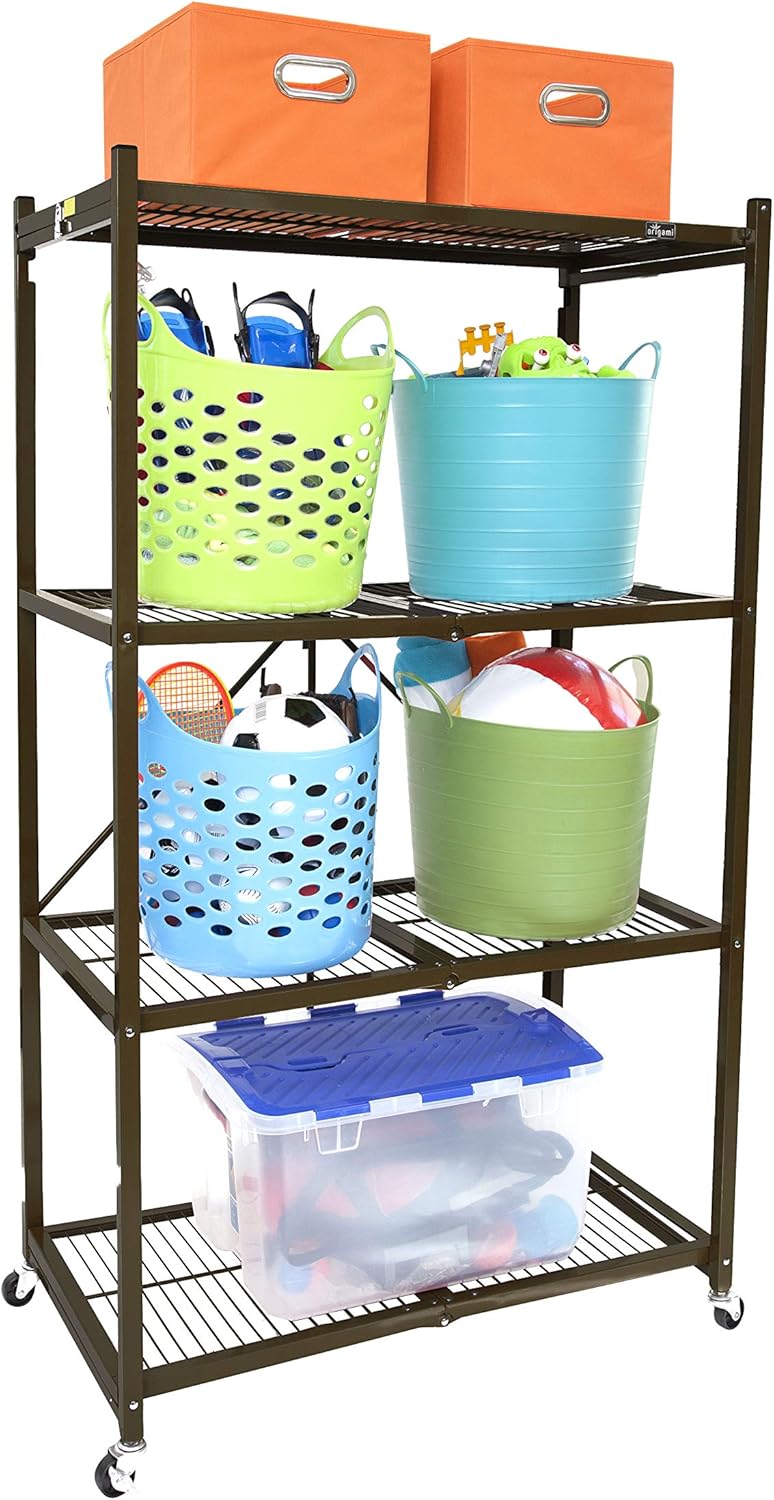 Origami Foldable 4-Shelf Storage Rack, Large, Brown