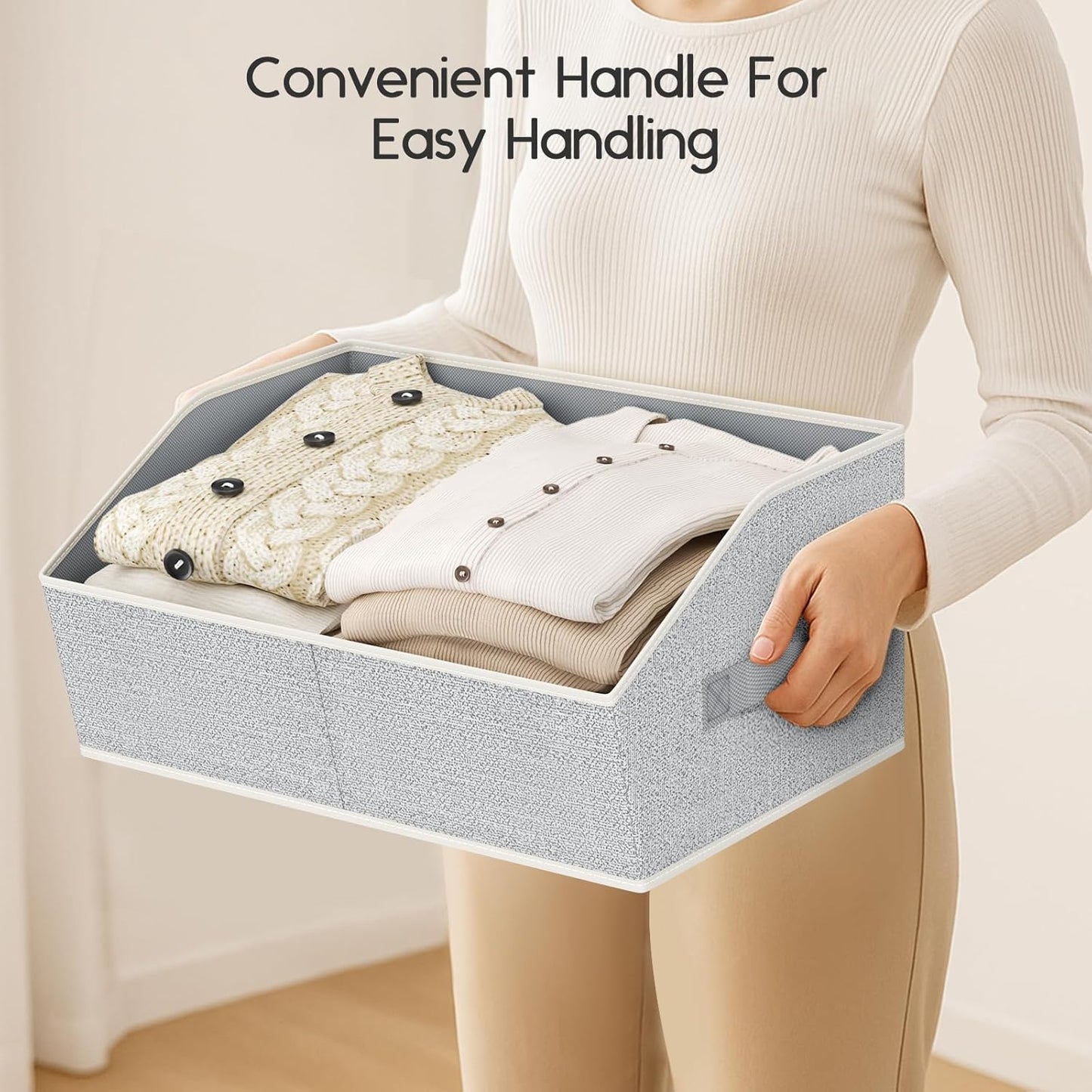 Large Closet Organizers and Storage Bins - 10 Pack Trapezoid Storage Baskets for Shelves, Foldable Fabric Baskets with Handles Ideal for Closet, Basket, Wardrobe and Shelf Storage, Beige