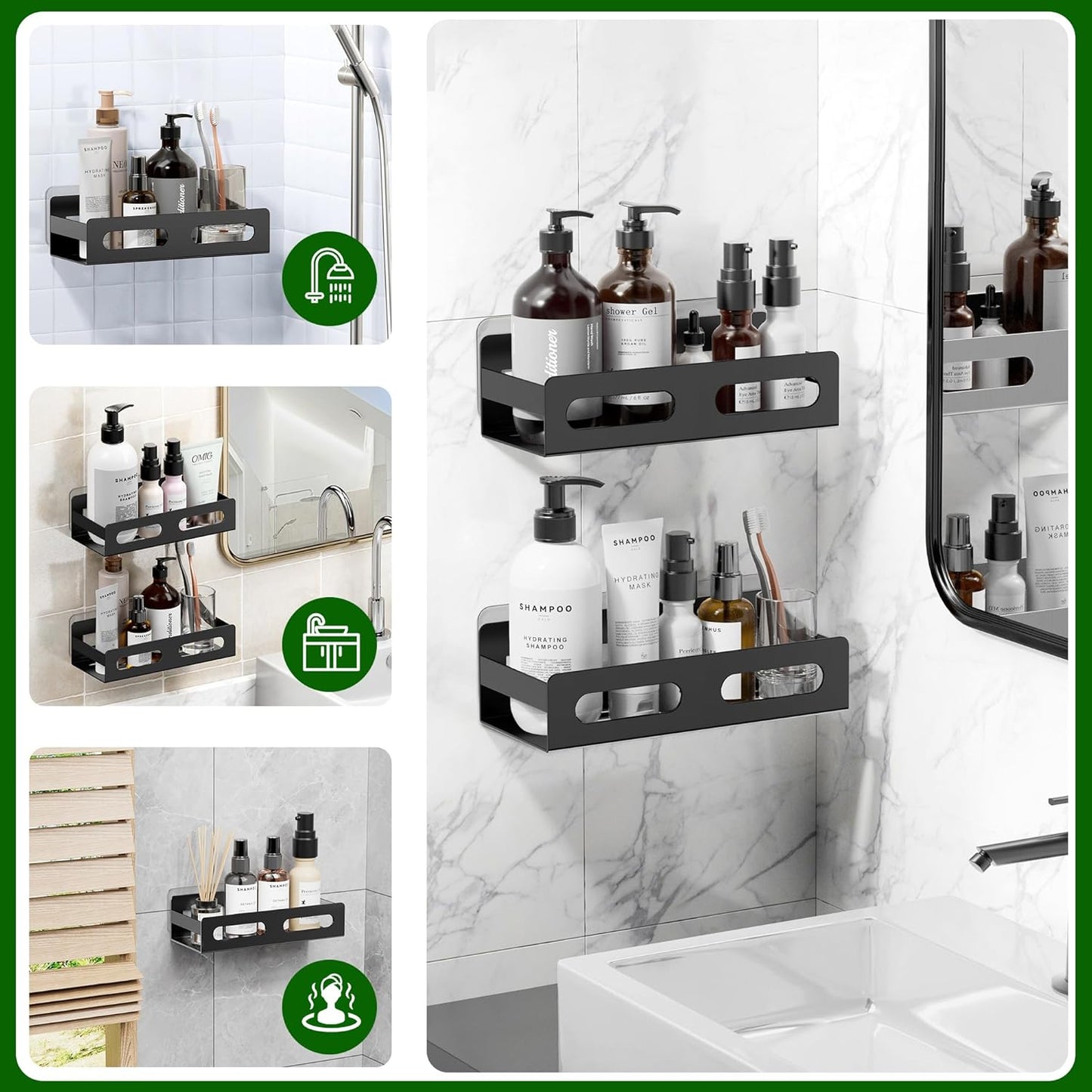 SUS 304 Stainless Steel Shower Caddy,Thickened,Strong And Large Capacity No Rust Shower Organizer,No Drilling/Sleek Bathroom Shower Shelves For Bathroom Storage,Kitchen,Living Room (Black)