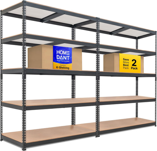 HOMEDANT 5 Tier Laminated Boltless Heavy Duty Garage Storage Adjustable Wide Size Metal Shelving Unit Utility Rack Shelves Organization Multipurpose Shelf Shed Warehouse 47.7"W x 24.1"D x 71.3"H 2Pack