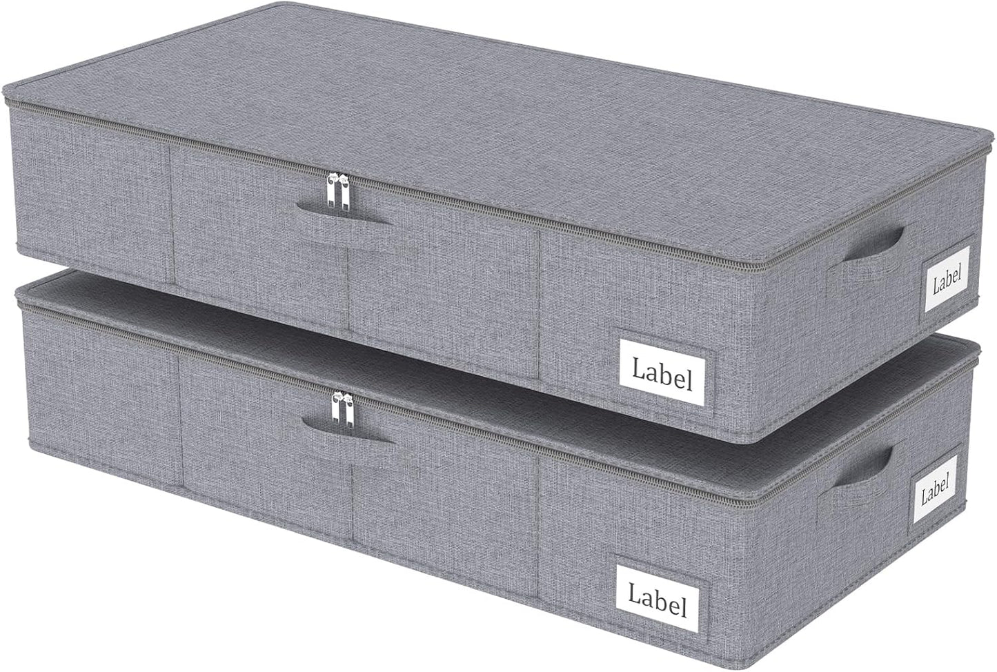 Yawinhe Foldable Underbed Storage Bags, Containers Bin with Lids, Large Under Bed Organizer Box, with Sturdy Zipper und Label Holders, for Clothing, 31.5''Lx15.7''Wx6''H, 2 Pack, Grey