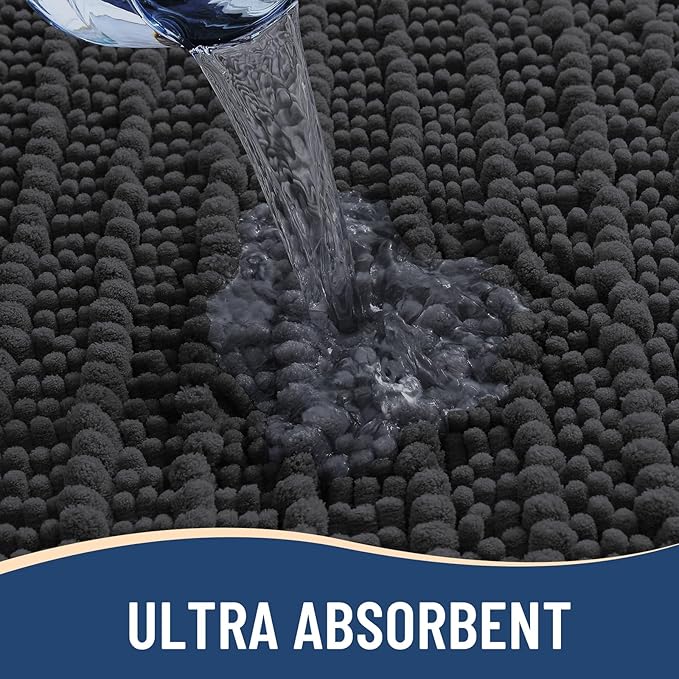 Arotive Luxury Chenille Bathroom Rug Mat, Extra Soft Thick Absorbent Shaggy Bath Rugs, Non-Slip Machine Wash Dry, Plush Bath Mats for Bathroom, Shower and Tub, 40x32, Dark Grey