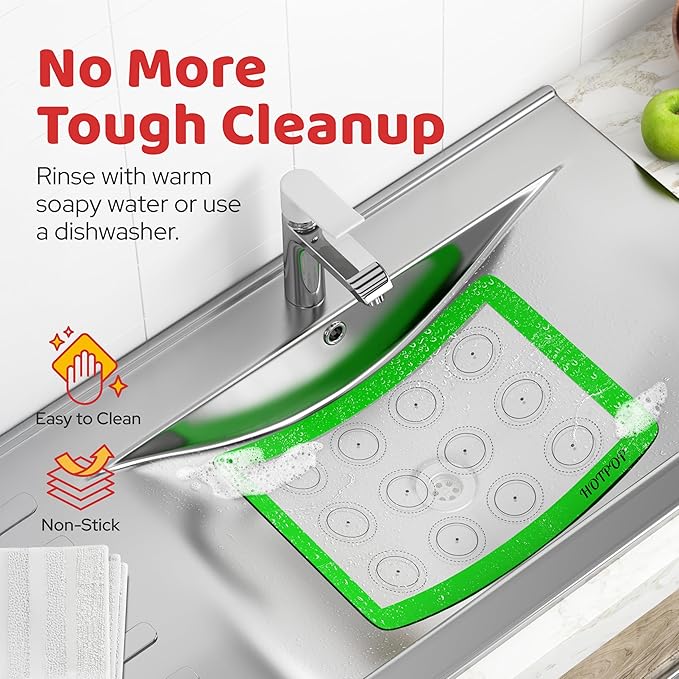 HOTPOP | Reusable Macaron Cookie Sheet, Non Stick Baking Mats, 0.75mm (2 Half Sheets, 2 Quarter Sheets), Set of 4