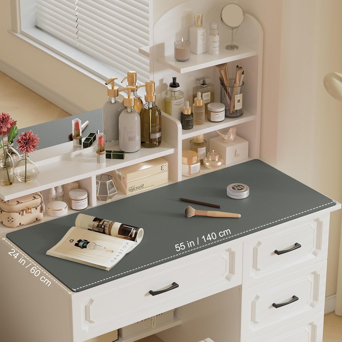 Aothia Leather Desk Pad Protector, Office Desk Mat, Large Mouse Pad, Laptop Desk Pad, Non-Slip PU Leather Desk Blotter, Waterproof Desk Writing Pad for Office and Home (Jungle Green, 55" x 24")