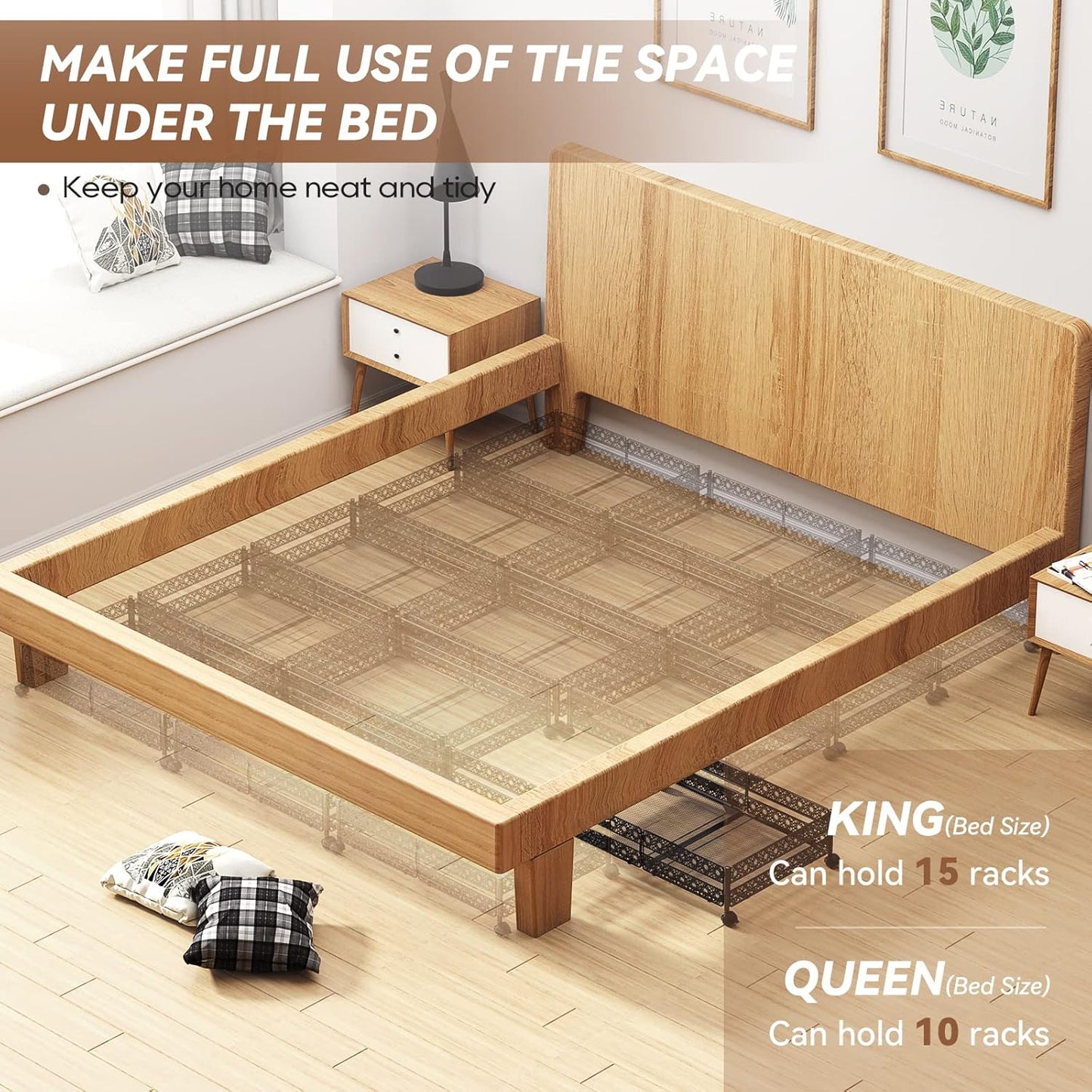 Under Bed Storage Containers with Wheels - Shoe Storage Organizer Drawer, Tool-free Assembly Metal Underbed Storage Containers for Bedroom Clothes, Shoes, Blankets - 2 Pack