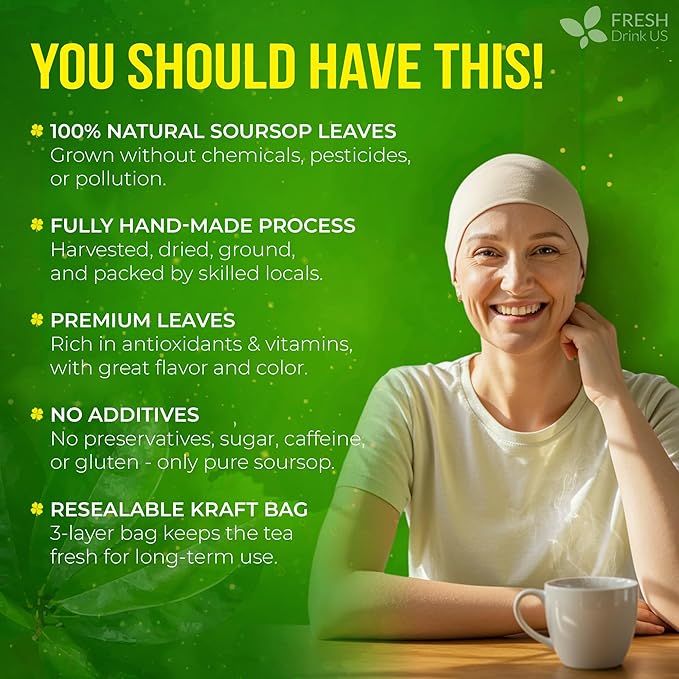 FreshDrinkUS, 120+ Premium Soursop Graviola Dried Leaves Tea, 40 Cups, 120-130 Natural Leaves, Whole Leaves, Wildcrafted, Graviola, Hoja Guanabana, Soursop Loose Leaf Herbal Tea, No Gluten, Vegan