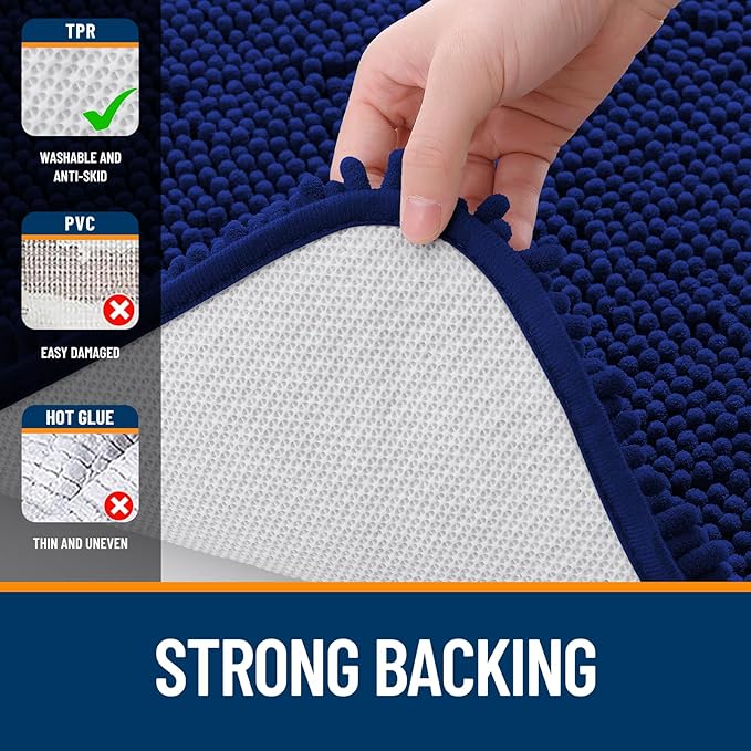 OLANLY Toilet Rugs U-Shaped 24x20, Extra Soft Absorbent Chenille Contour Bathroom Rugs for Toilet, Dry Quickly, Machine Washable, Non-Slip Bath Mat, Navy