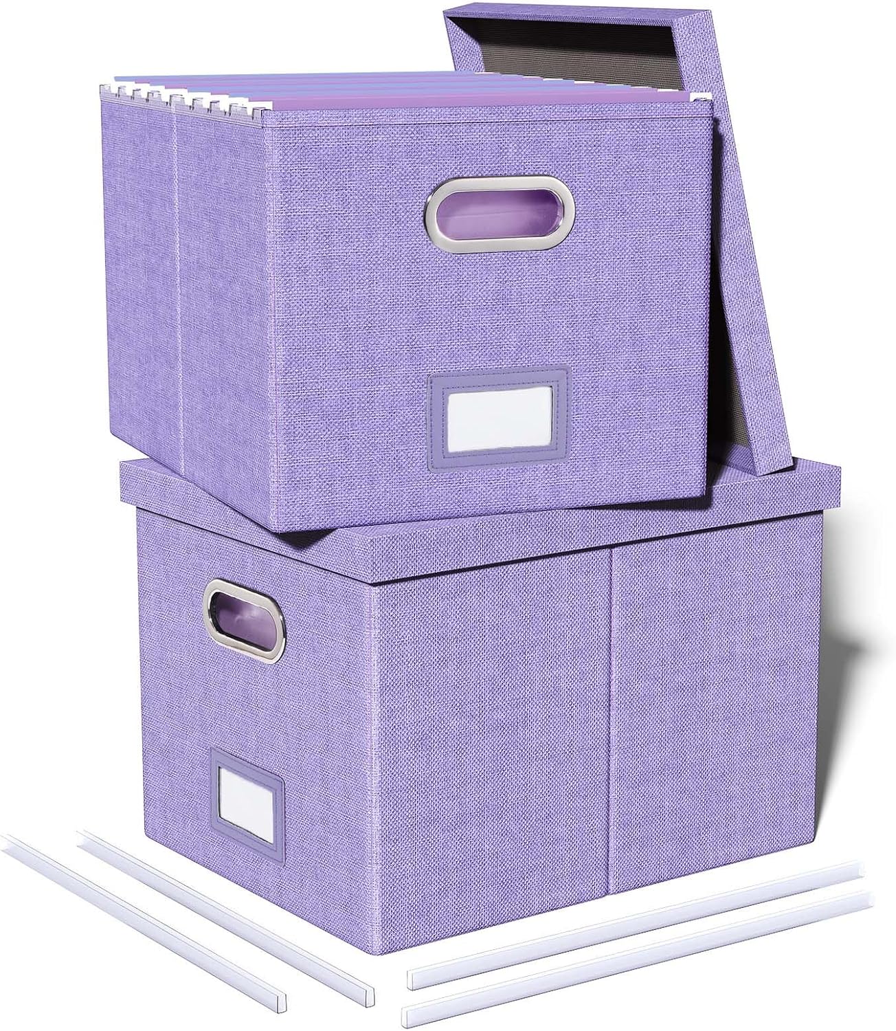 2 Pack File Storage Organizer, Filing Box, Portable File Box with Lid, Fit for Letter/Legal File Folder Storage, Document Organizer, Lavender