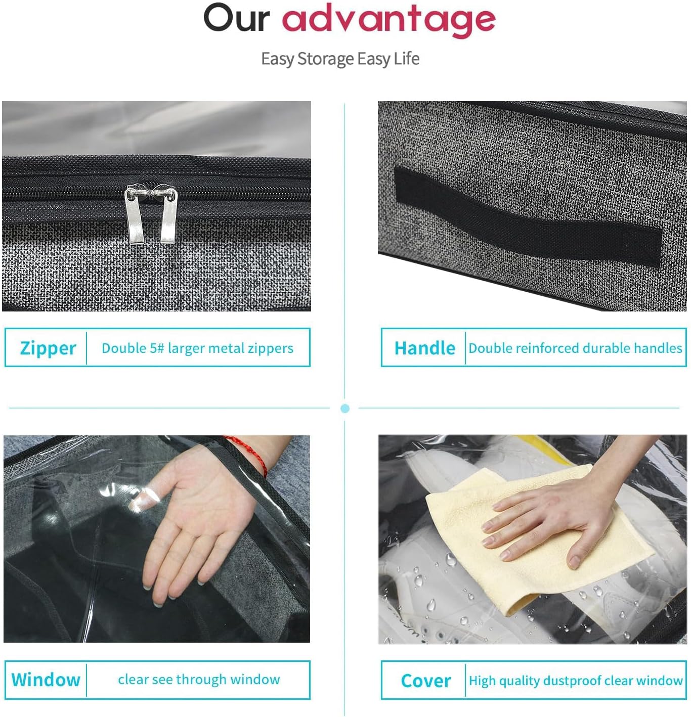 Onlyeasy Sturdy Under Bed Shoe Storage Organizer Fit 8 to 16 Pairs, Collapsible Closet Underbed Shoes Container Bags with Reinforced Handles, 37.7x23.6x5.9in, Linen-like Black, MXAUBS16P1