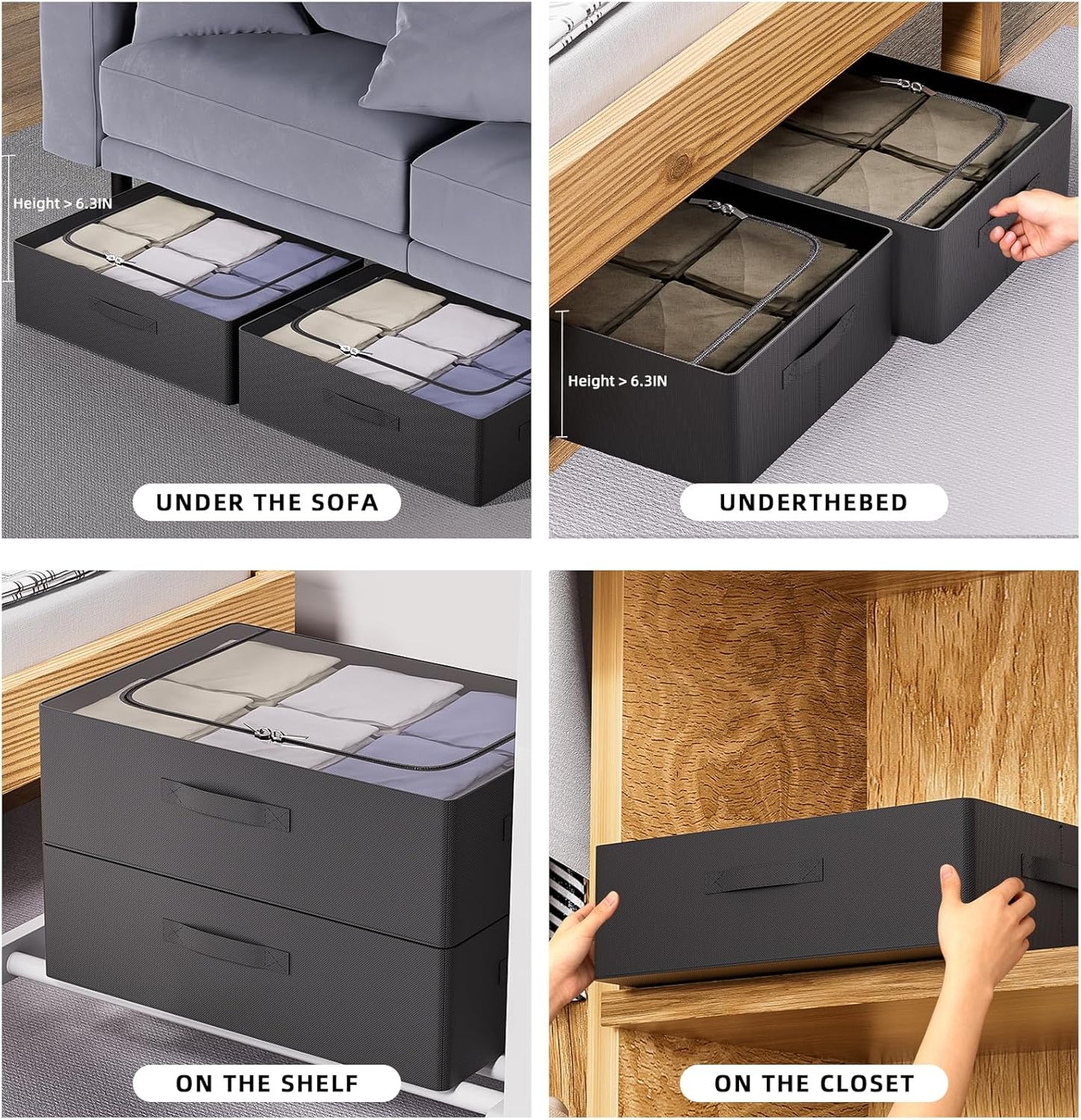 CYhom Under Bed Storage Bins Frame Storage Box Oxford Fabric Sturdy Underbed Container Foldable Stackable Large Capacity Clothes Organizer