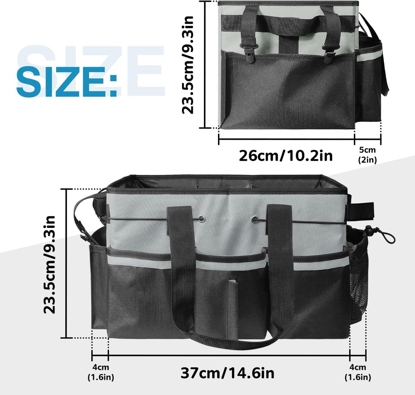 Organizer with Handles for Cleaning Tools, 17.8*12.2*9.3in Large Cleaning Caddy Bag Waterproof Car Cleaning Tool Organizer Bag with Shoulder Detachable Divider for Cleaners Housekeeper(Grey)